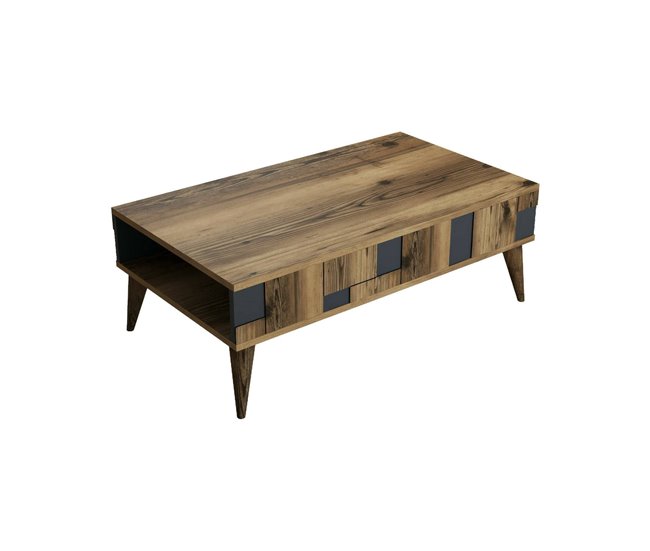 Conforama Mesa de café Dminut Mesa de centro baja Revistero para sofá Estante de la sala de estar 105x60h38 cm Nogal y Antracita