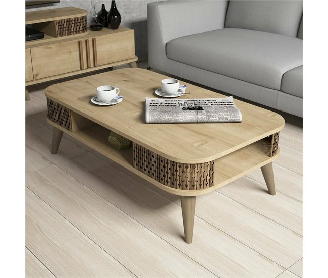Conforama Mesa De Café Dmoll Mesa De Centro Baja Revistero Para Sofá Estante De La Sala De Estar 105x60h35 Cm Roble