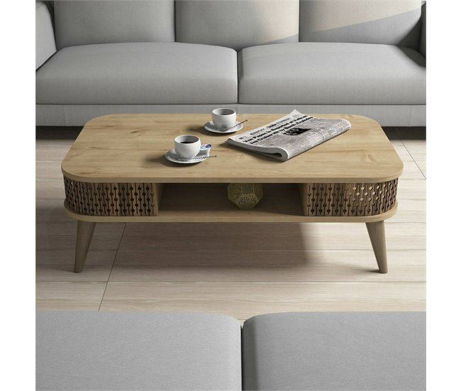 Conforama Mesa De Café Dmoll Mesa De Centro Baja Revistero Para Sofá Estante De La Sala De Estar 105x60h35 Cm Roble