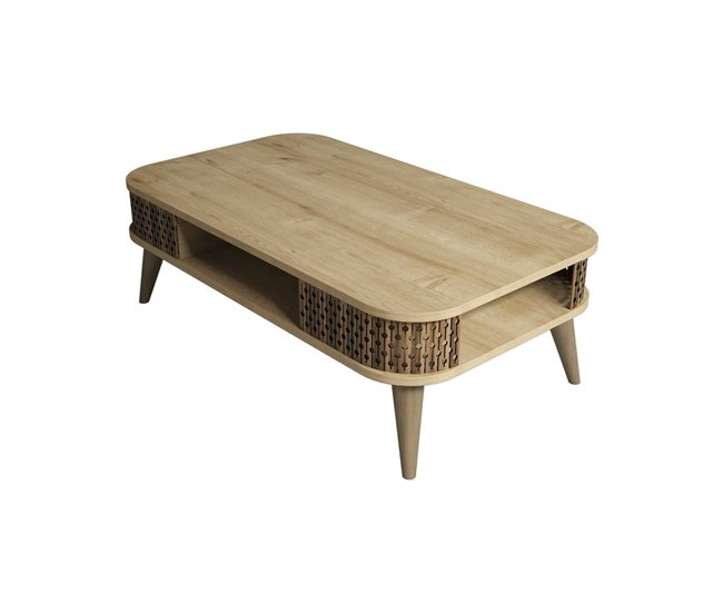 Conforama Mesa de café Dmoll Mesa de centro baja Revistero para sofá Estante de la sala de estar 105x60h35 cm Roble