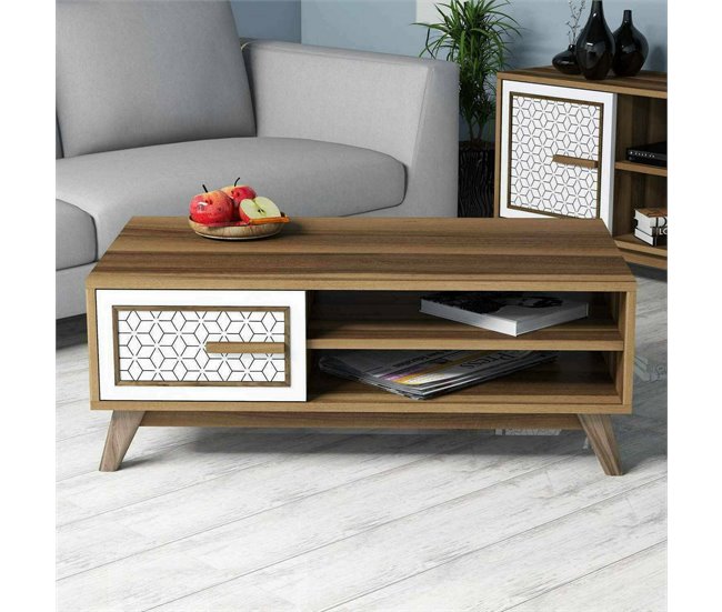 Conforama Mesa De Café Dmorgant Mesa De Centro Baja Revistero Para Sofá Estante De La Sala De Estar 105x60h38 Cm Nogal Y Blanco