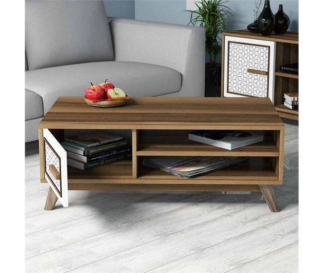 Conforama Mesa De Café Dmorgant Mesa De Centro Baja Revistero Para Sofá Estante De La Sala De Estar 105x60h38 Cm Nogal Y Blanco