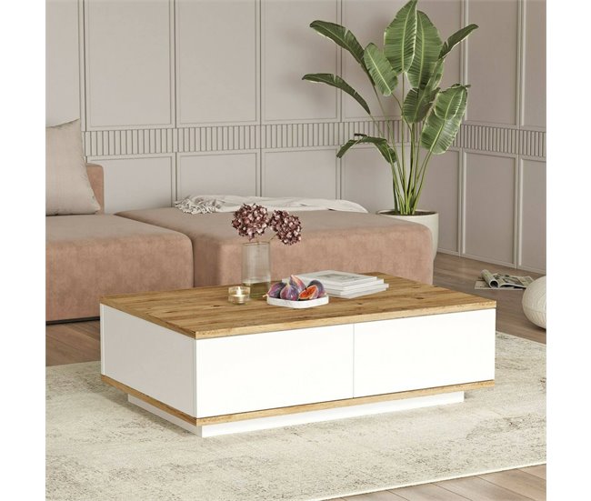 Conforama Mesa De Café Dnastasi Mesa De Centro Baja Revistero Para Sofá Estante De La Sala De Estar 90x60h29 Cm Roble Y Blanco