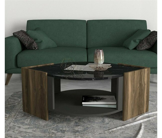 Conforama Mesa De Café Dorsolin Mesa De Centro Baja Revistero Para Sofá Estante De La Sala De Estar 75x75h40 Cm Nogal Y Negro