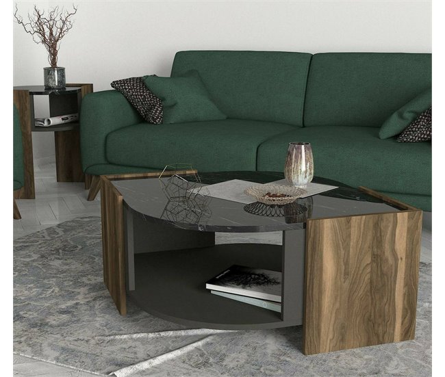 Conforama Mesa De Café Dorsolin Mesa De Centro Baja Revistero Para Sofá Estante De La Sala De Estar 75x75h40 Cm Nogal Y Negro