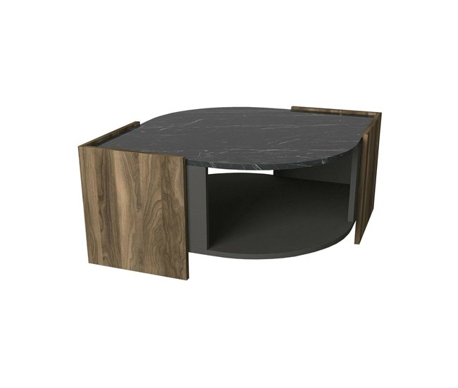 Conforama Mesa de café Dorsolin Mesa de centro baja Revistero para sofá Estante de la sala de estar 75x75h40 cm Nogal y Negro