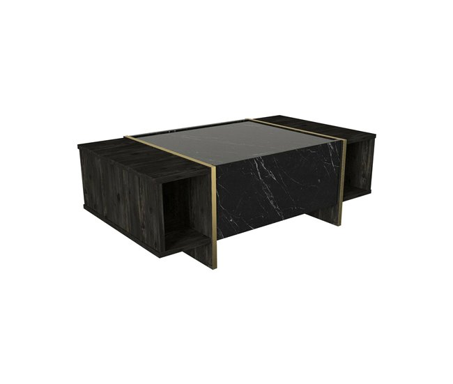 Conforama Mesa de café Dpagliar Mesa de centro baja Revistero para sofá Estante de la sala de estar 104x60h37 cm Negro y Oro