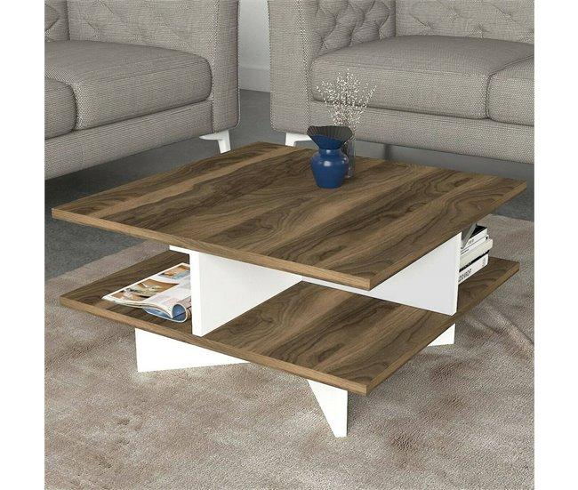 Conforama Mesa De Café Dpalmier Mesa De Centro Baja Revistero Para Sofá Estante De La Sala De Estar 60x60h31 Cm Nogal Y Blanco