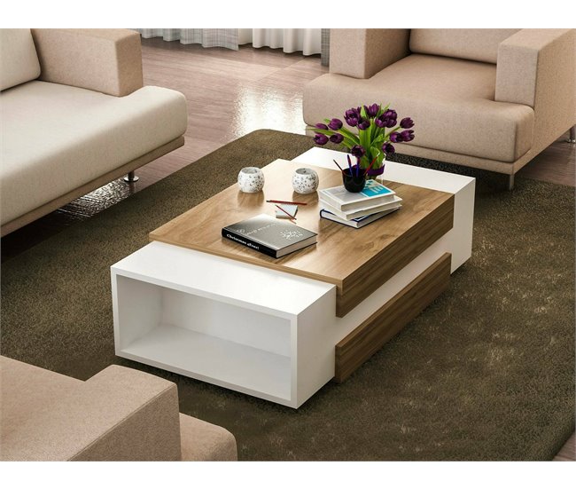 Conforama Mesa De Café Dpalomin Mesa De Centro Baja Revistero Para Sofá Estante De La Sala De Estar 110x57h31 Cm Blanco Y Nogal