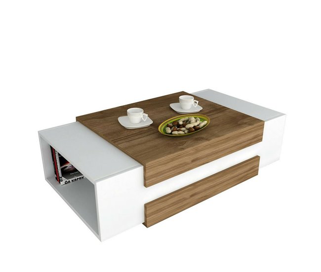 Conforama Mesa De Café Dpalomin Mesa De Centro Baja Revistero Para Sofá Estante De La Sala De Estar 110x57h31 Cm Blanco Y Nogal