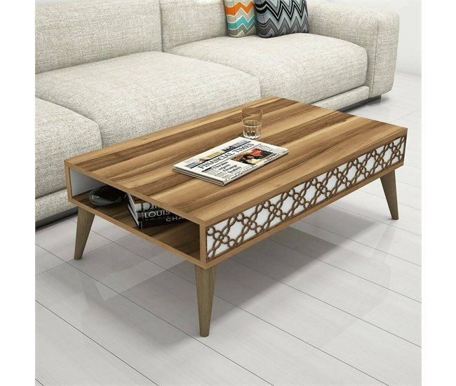 Conforama Mesa De Café Dpiant Mesa De Centro Baja Revistero Para Sofá Estante De La Sala De Estar 105x60h37 Cm Nogal Y Blanco
