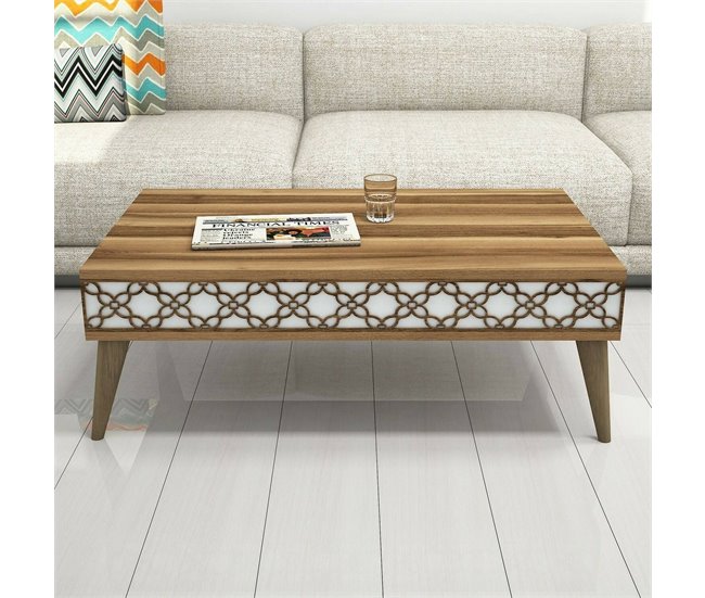 Conforama Mesa De Café Dpiant Mesa De Centro Baja Revistero Para Sofá Estante De La Sala De Estar 105x60h37 Cm Nogal Y Blanco