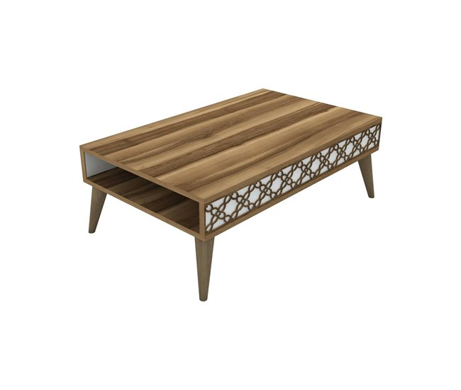 Conforama Mesa de café Dpiant Mesa de centro baja Revistero para sofá Estante de la sala de estar 105x60h37 cm Nogal y Blanco
