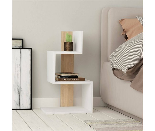 Conforama Mesa De Café Dpittali Mesa De Centro Baja Revistero Para Sofá Estante De La Sala De Estar 42x30h72 Cm Blanco Y Roble