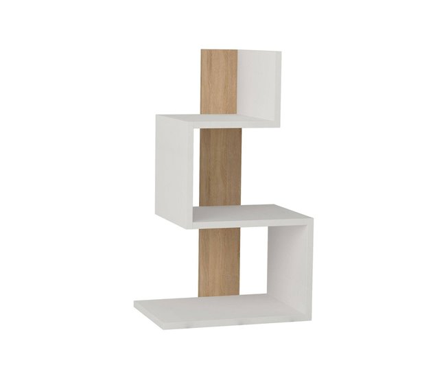 Conforama Mesa de café Dpittali Mesa de centro baja Revistero para sofá Estante de la sala de estar 42x30h72 cm Blanco y Roble