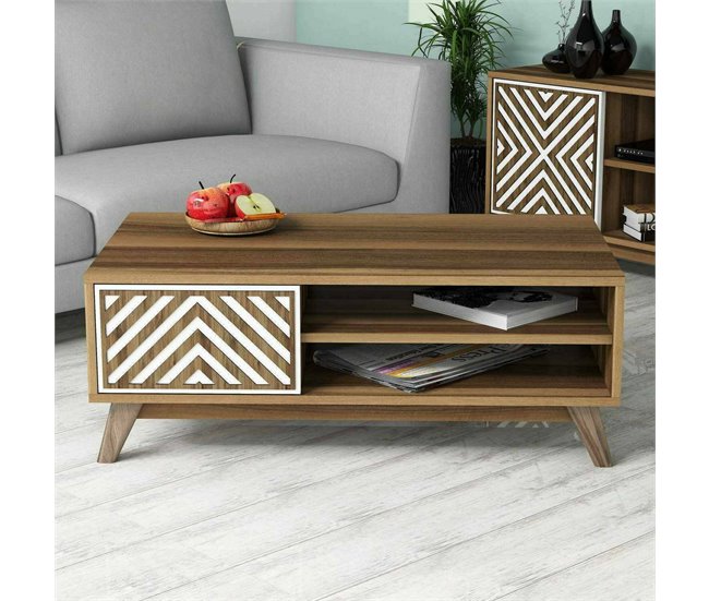 Conforama Mesa De Café Dpratell Mesa De Centro Baja Revistero Para Sofá Estante De La Sala De Estar 105x60h38 Cm Nogal Y Blanco