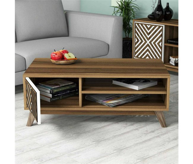 Conforama Mesa De Café Dpratell Mesa De Centro Baja Revistero Para Sofá Estante De La Sala De Estar 105x60h38 Cm Nogal Y Blanco