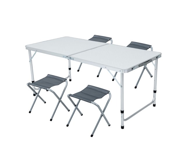 Conforama Mesa De Camping Blanca AGIS Con 4 Sillas Plegables En Gris Medidas 120x60x70 Cm