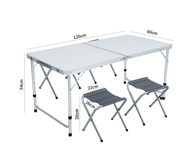 Conforama Mesa De Camping Blanca AGIS Con 4 Sillas Plegables En Gris Medidas 120x60x70 Cm