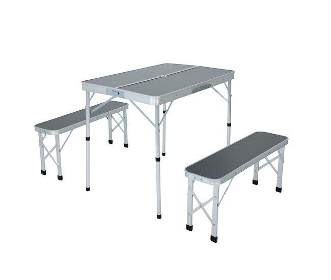 Conforama Mesa De Camping ROI Con 2 Bancos Plegables En Color Gris