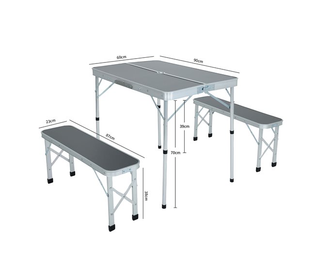 Conforama Mesa De Camping ROI Con 2 Bancos Plegables En Color Gris