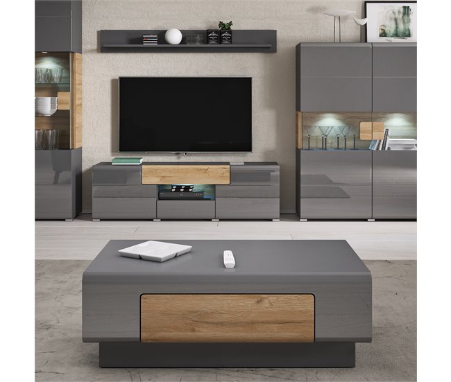 Conforama Mesa De Centro 1 Cajón Jules Gris Y Madera