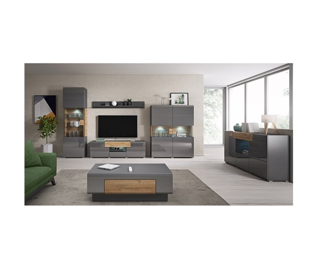 Conforama Mesa De Centro 1 Cajón Jules Gris Y Madera