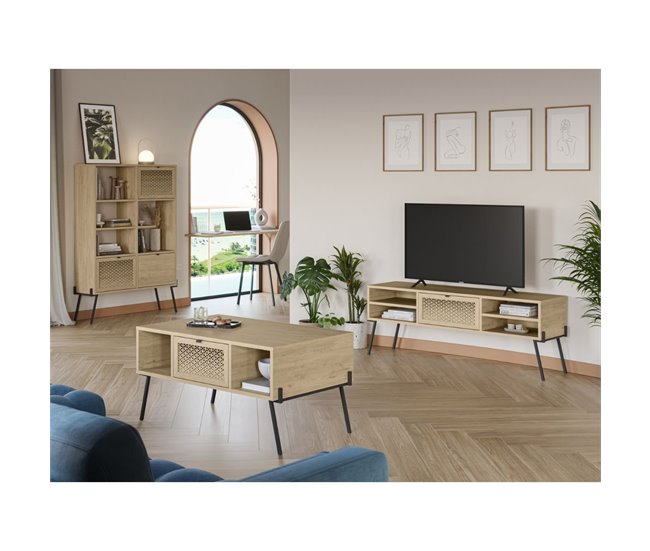 Conforama Mesa De Centro 1 Puerta 3 Nichos Y Patas De Metal L100 Cm - Evan