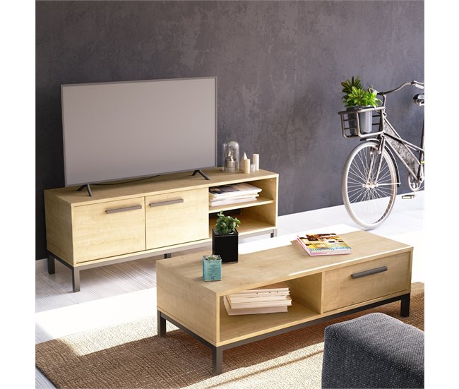 Conforama Mesa De Centro Con 1 Cajón Y 1 Estante Decorativo Roble Hamilton Y Negro - L110 4 Cm