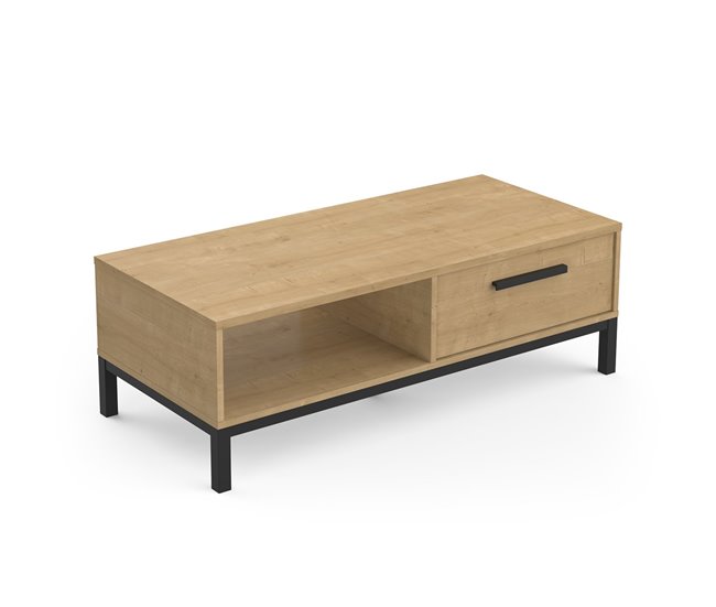 Conforama Mesa De Centro Con 1 Cajón Y 1 Estante Decorativo Roble Hamilton Y Negro - L110 4 Cm