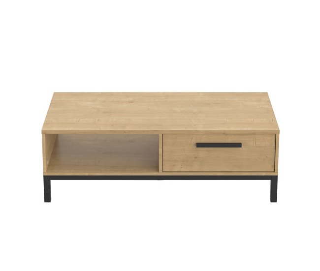 Conforama Mesa de centro con 1 cajón y 1 estante decorativo roble Hamilton y negro - L110 4 cm