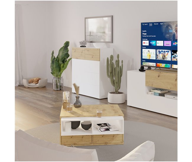 Conforama Mesa De Centro Con 2 Cajones Y 1 Elemento Deslizante Monza - L91 8 X H45 Cm