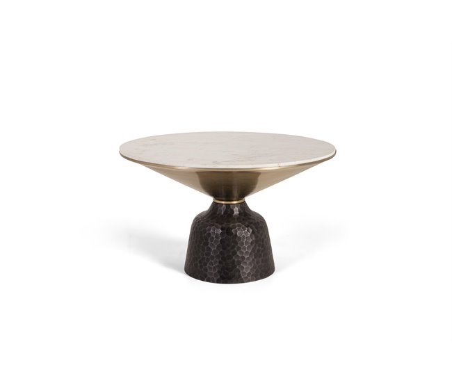 Conforama Mesa de centro con tapa de mármol Blanco/Dorado/Negro de 45x76x76 cm - Giner y Colomer