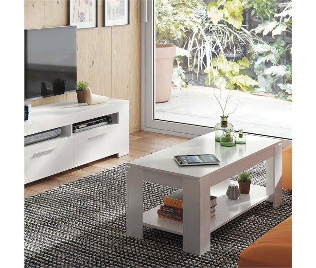 Conforama Mesa De Centro Ddeviti Mesa De Centro Con Estante Elevable Mesa Baja De Salón 102x50h43/54 Cm Blanco Mate
