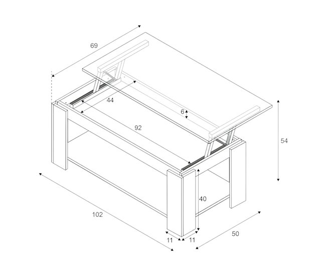 Conforama Mesa De Centro Ddeviti Mesa De Centro Con Estante Elevable Mesa Baja De Salón 102x50h43/54 Cm Blanco Mate