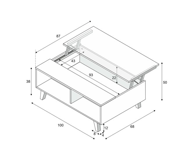 Conforama Mesa De Centro Dgattus Mesa De Centro Con Tapa Elevable Mesa Baja De Salón 100x68h38 Cm Blanco Brillo Y Roble