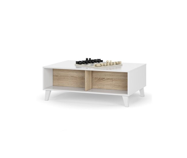 Conforama Mesa De Centro Dgattus Mesa De Centro Con Tapa Elevable Mesa Baja De Salón 100x68h38 Cm Blanco Brillo Y Roble