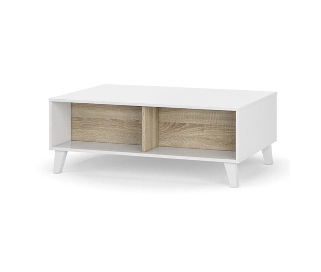 Conforama Mesa de centro Dgattus Mesa de centro con tapa elevable Mesa baja de salón 100x68h38 cm Blanco brillo y roble