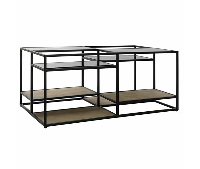 Conforama Mesa de Centro DKD Home Decor 8424001787234 Negro Multicolor Natural Madera Metal Espejo 120 x 60 x 50 cm