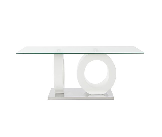 Conforama Mesa De Centro DKD Home Decor Blanco Transparente Madera Cristal Madera MDF 110 X 60 X 45 Cm