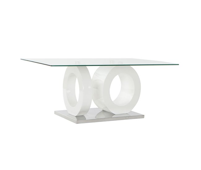Conforama Mesa de Centro DKD Home Decor Blanco Transparente Madera Cristal Madera MDF 110 x 60 x 45 cm