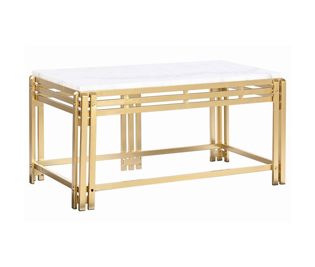 Conforama Mesa de Centro DKD Home Decor Metal Aluminio Mármol 80 x 40 x 40 cm