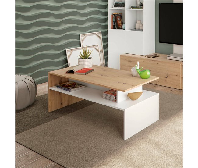 Conforama Mesa De Centro Dmore Mesita De Salón Mesa De Centro Mesa Baja 100x50h43 Cm Roble Nudoso Y Blanco Brillo