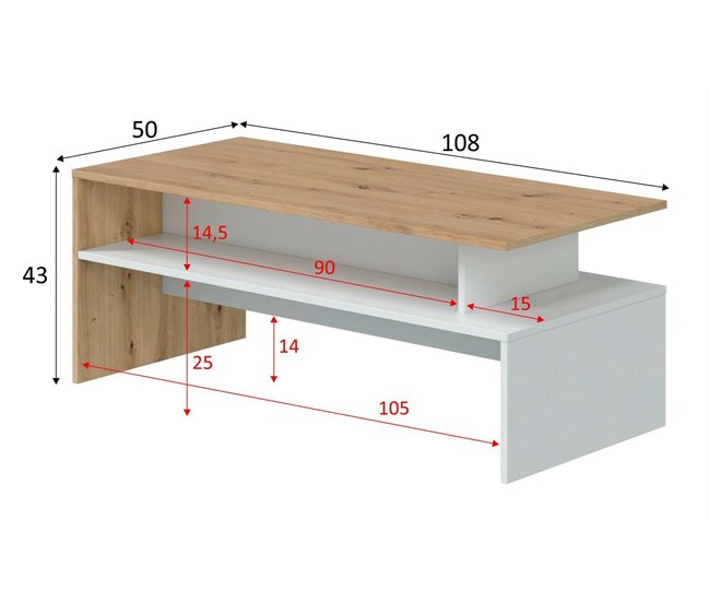 Conforama Mesa De Centro Dmore Mesita De Salón Mesa De Centro Mesa Baja 100x50h43 Cm Roble Nudoso Y Blanco Brillo