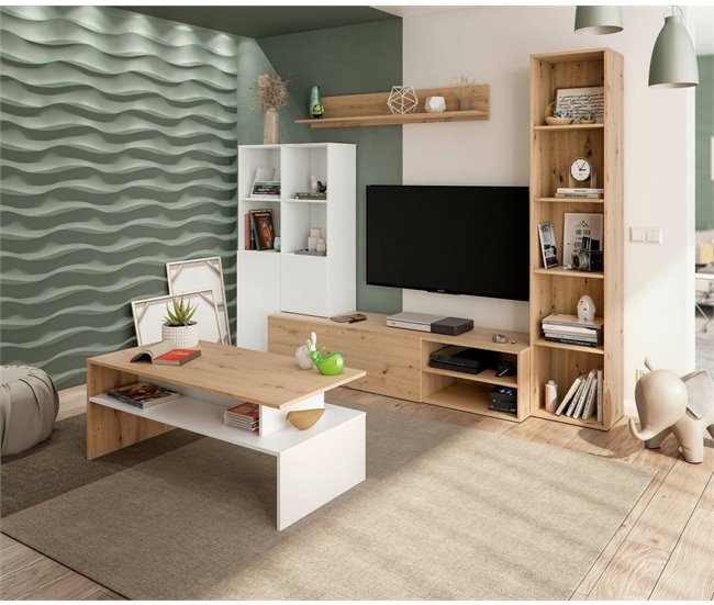 Conforama Mesa De Centro Dmore Mesita De Salón Mesa De Centro Mesa Baja 100x50h43 Cm Roble Nudoso Y Blanco Brillo