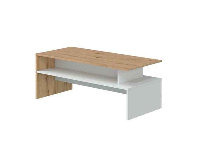 Conforama Mesa de centro Dmore Mesita de salón Mesa de centro Mesa baja 100x50h43 cm Roble Nudoso y Blanco Brillo