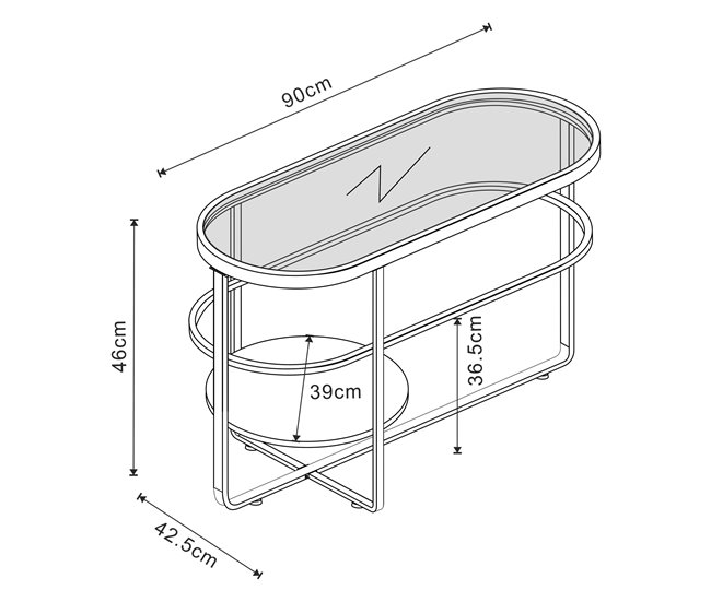 Conforama Mesa De Centro Kumla Ovalada Metal Cristal 90x43x46cm - Negro [en.casa]