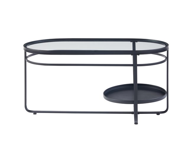 Conforama Mesa De Centro Kumla Ovalada Metal Cristal 90x43x46cm - Negro [en.casa]