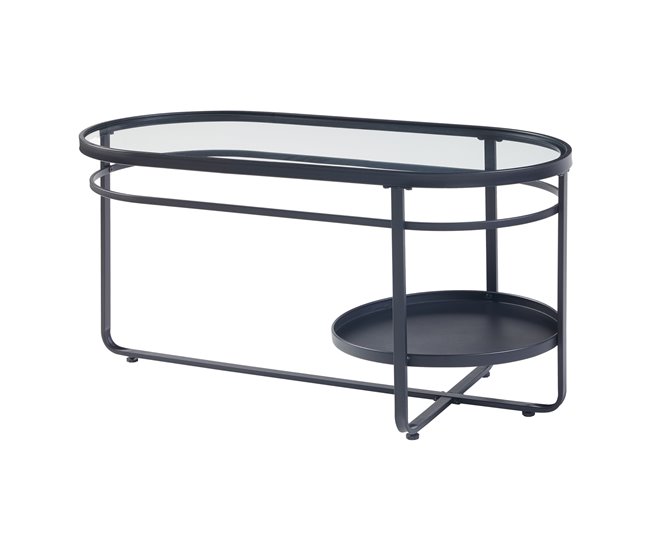 Conforama Mesa de centro Kumla ovalada metal cristal 90x43x46cm - Negro [en.casa]