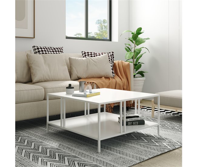 Conforama Mesa De Centro Kumlinge Cuadrada 40x80x80 Cm - Blanco [en.casa]